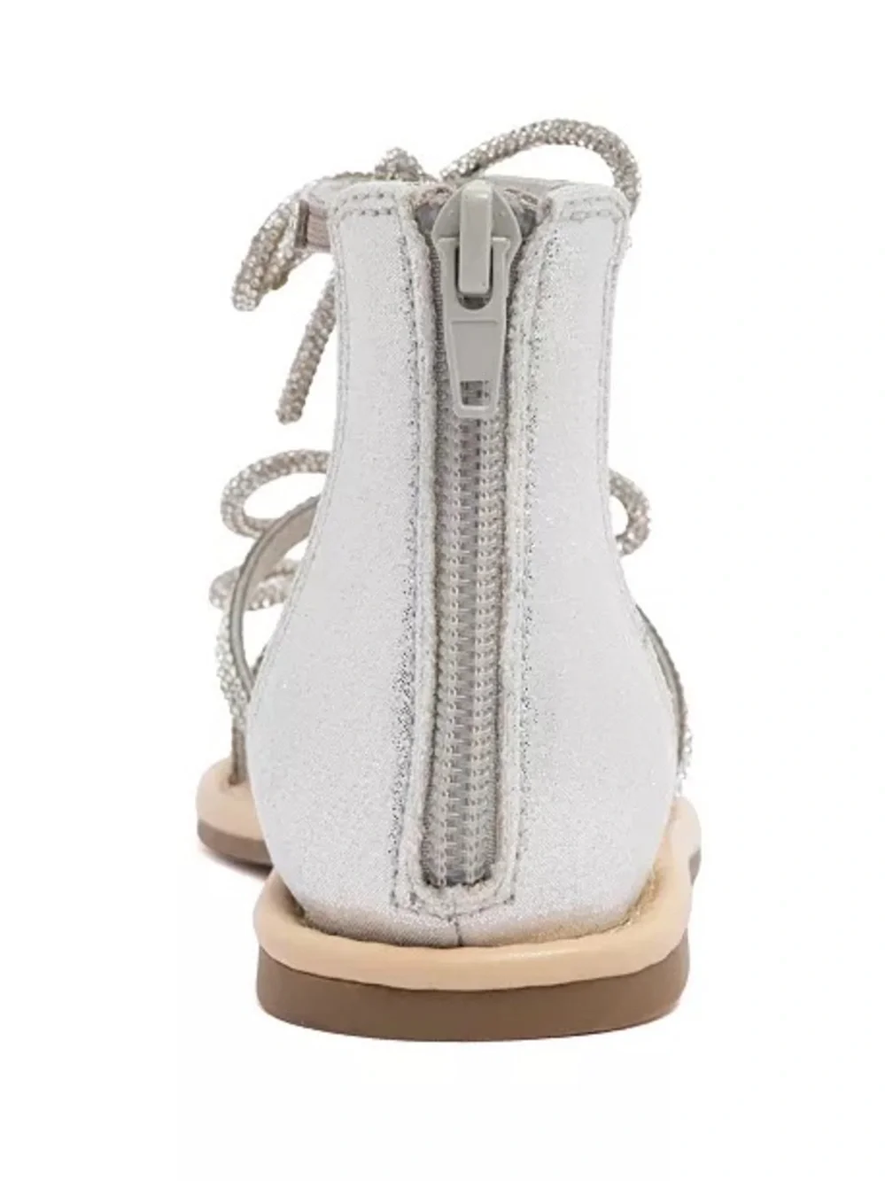 Rhinestone Bow T-Strap Leather Flat Sandals in Silver - Sugar NIB 13
